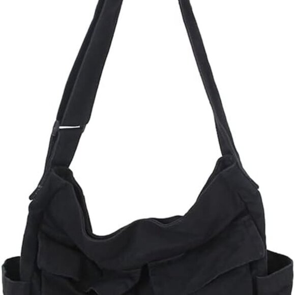 Canvas Messenger Bag Large Hobo Crossbody Bag with Multiple Pockets Canvas Shoul - Picture 1 of 6